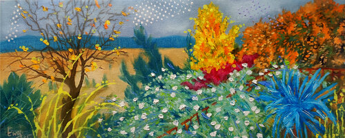 Herbst. Der Blick von meinem Balkon. di Ewa Jablonski, Pittura in vendita su Singulart