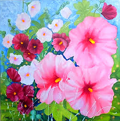 Stockrosen di Ewa Jablonski, Pittura in vendita su Singulart