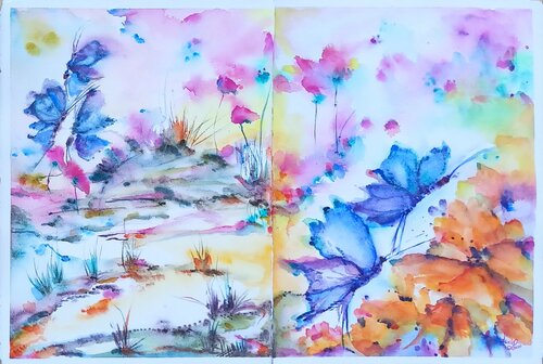 EVANESCENT BUTTERFLY  - Dittico di Acquerelli- von Lucia Luce, Malerei kaufen auf Singulart
