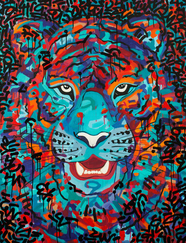 Simple way to the madness of a tiger van Monika Mrowiec, Schilderij te koop op Singulart