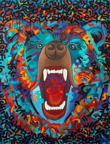 Simple way to the madness of a bear van Monika Mrowiec, Schilderij te koop op Singulart