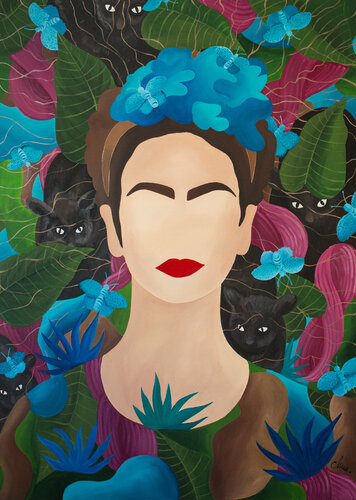 Faces and symbols – Frida Kahlo van Monika Mrowiec, Schilderij te koop op Singulart