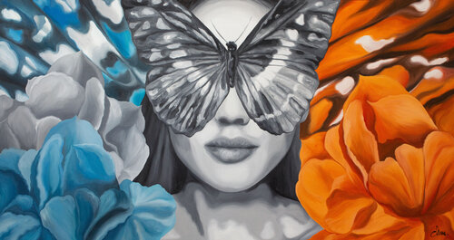 The power of the Butterfly Effect van Monika Mrowiec, Schilderij te koop op Singulart