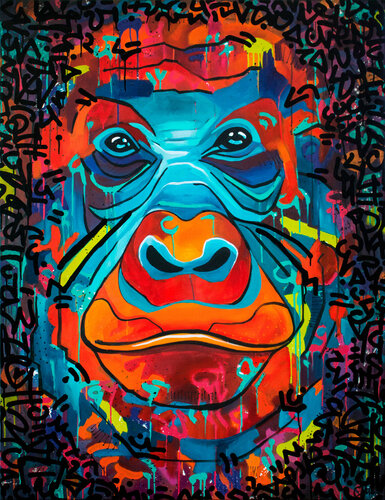 Simple way to gorilla madness van Monika Mrowiec, Schilderij te koop op Singulart