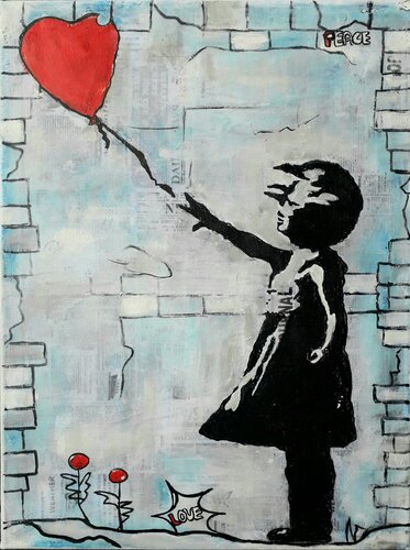 The Girl With red Balloon Hommage Banksy by Manuela Reitz, Painting for Sale on Singulart