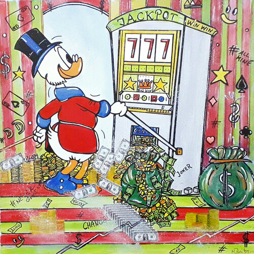 Dagobert Duck und der einarmige Bandit di Manuela Reitz, Pittura in vendita su Singulart
