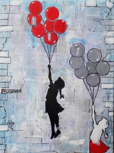Flying Balloon Girl - Hommage Banksy von Manuela Reitz, Malerei kaufen auf Singulart