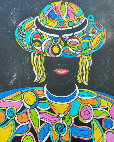 The abstract Woman with  red Lips von Manuela Reitz, Malerei kaufen auf Singulart