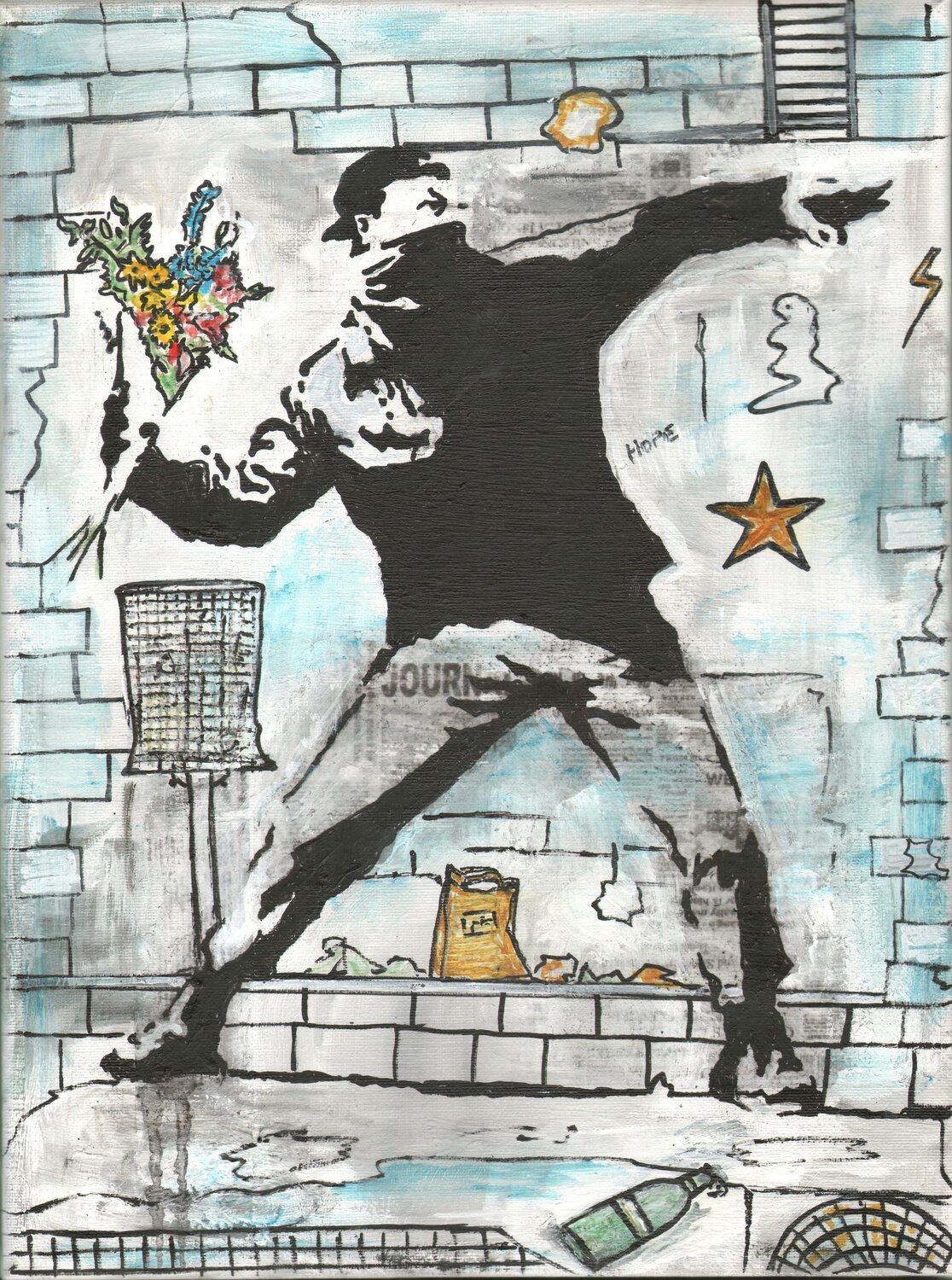 Hommage Banksy - Flower Thrower Manuela Reitz