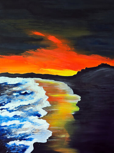 Fiery Sunset Coast par Tetiana Surshko, Peinture en vente sur Singulart