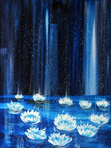 Celestial Blue Lotus Rain von Tetiana Surshko, Malerei kaufen auf Singulart