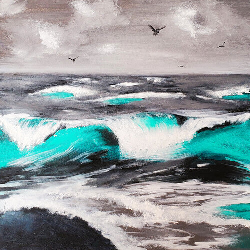 Turquoise Grey Storm di Tetiana Surshko, Pittura in vendita su Singulart
