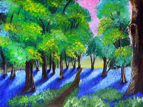 Sunny Bluebell Forest de Tetiana Surshko, Pintura a la venta en Singulart
