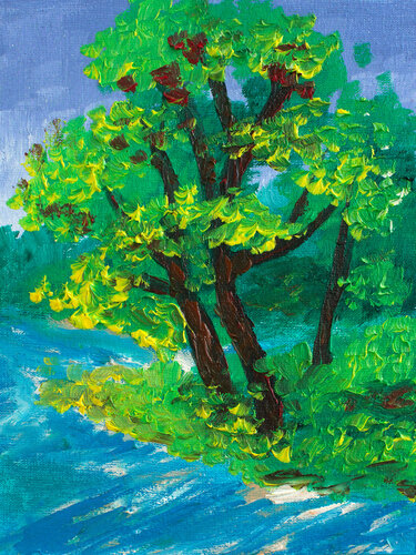 Sunny Riverbank Tree von Tetiana Surshko, Malerei kaufen auf Singulart