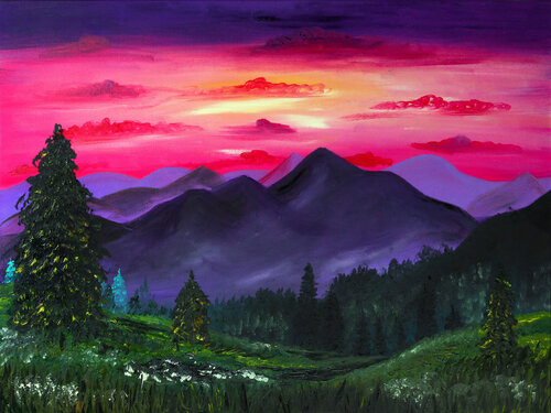 Magenta Mountain Dusk van Tetiana Surshko, Schilderij te koop op Singulart