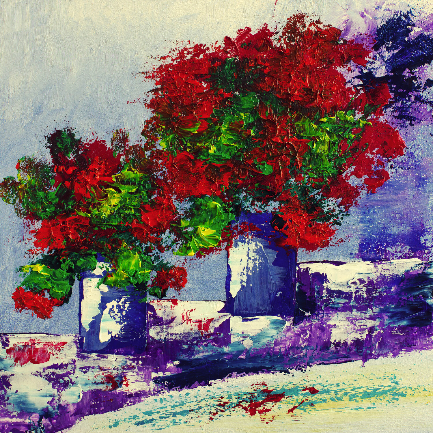 Impasto Red Floral Duo Tetiana Surshko Originalgemälde zu verkaufen