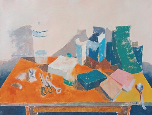 Mezza vita sul tavolo della cucina di Luigi Iona, Pittura in vendita su Singulart