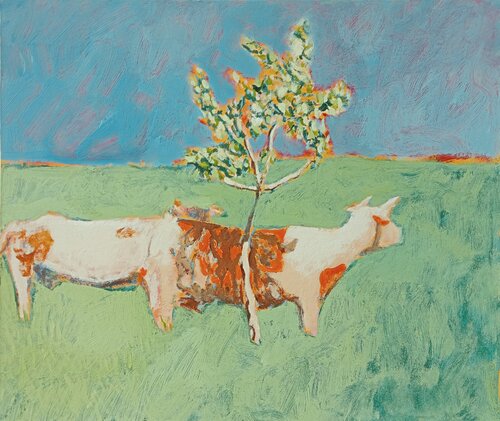 Vacche sotto alberello van Luigi Iona, Schilderij te koop op Singulart