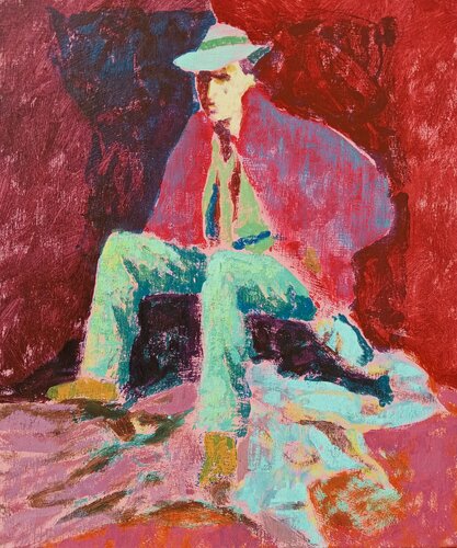 Cappello azzurro di Luigi Iona, Pittura in vendita su Singulart