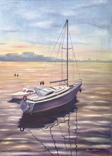 Sailboats at Sunset von Oksana Salminen, Malerei kaufen auf Singulart