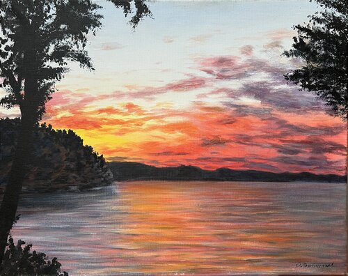 Sunset at Keitele Lake (Finland) von Oksana Salminen, Malerei kaufen auf Singulart