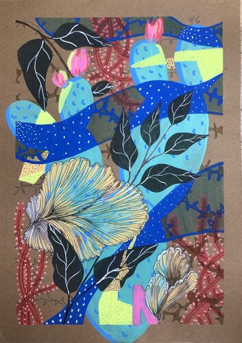 Algas y Flora con azul profundo. di Paula Tejedor, Opera su carta in vendita su Singulart