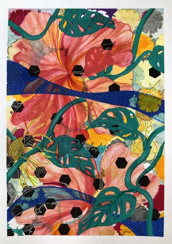 Monstera Adasonii en rosa de Paula Tejedor, Obra en papel a la venta en Singulart