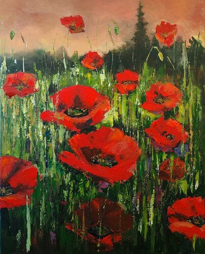 Field of poppies de Diana Captari, Pintura a la venta en Singulart