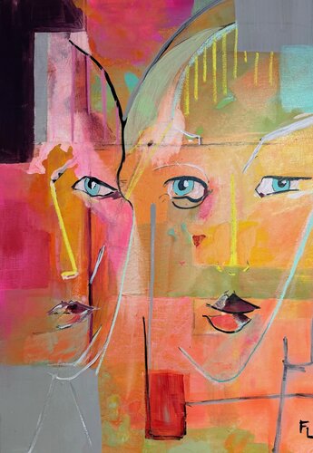 T129 UNE FEMME EN CACHE UNE AUTRE von francoise leblanc, Malerei kaufen auf Singulart