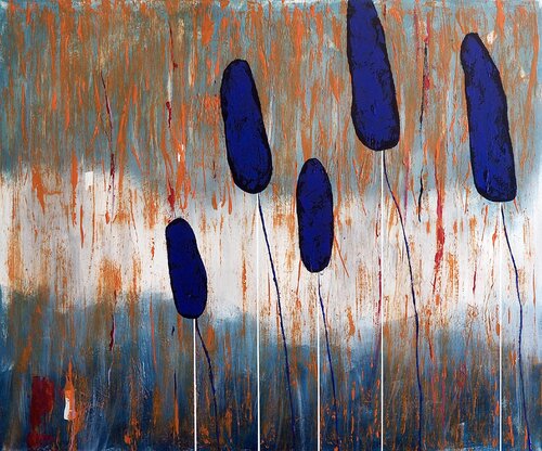5 blaue Gräser - gestützt von Sylvio Luther, Malerei kaufen auf Singulart