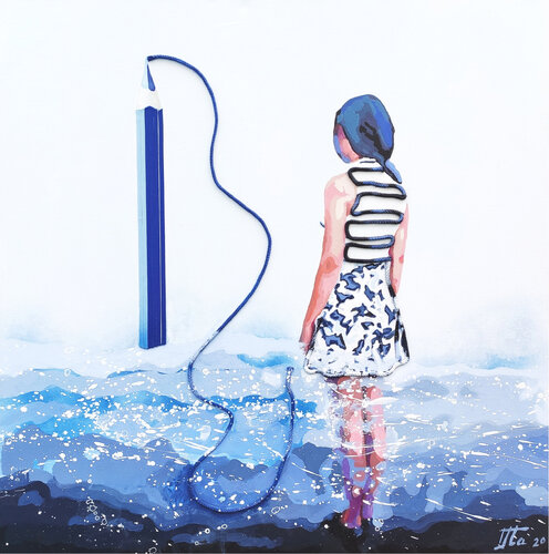 Blue sea Girl von Zezinha Farrajota, Malerei kaufen auf Singulart