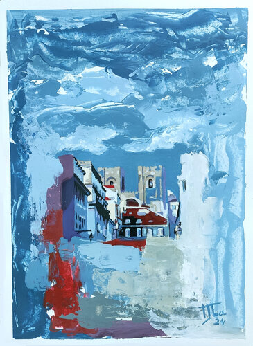 Lisbon Cathedral in moonlight von Zezinha Farrajota, Werk auf Papier kaufen auf Singulart