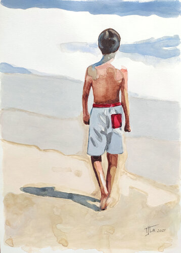 Walk on the beach von Zezinha Farrajota, Malerei kaufen auf Singulart