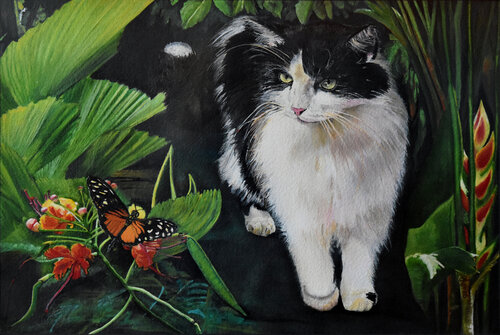 Whiskers and Wishes: a Costa Rica Cat von Bobbe Jones, Malerei kaufen auf Singulart