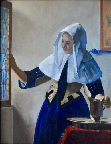"Young Woman with  a Water Pitcher" after Johannes Vermeer. di Veronique Fournier-Wynne, Pittura in vendita su Singulart