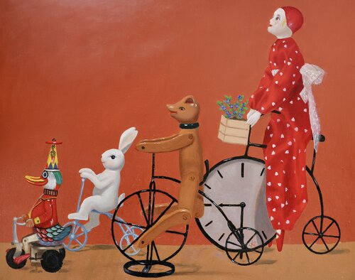 Bicycle Buddies by Veronique Fournier-Wynne, Painting for Sale on Singulart