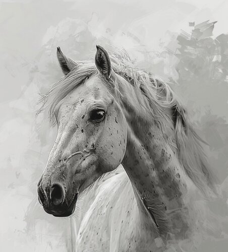 Alabaster Elegance: The Graceful Stallion di Betty Khatchikian, Stampa in vendita su Singulart