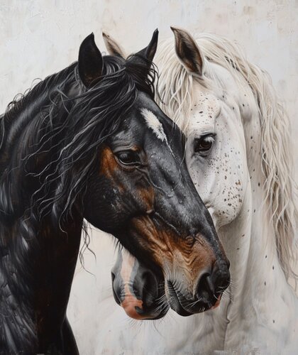 Harmony in Contrast: Embracing Equines by Betty Khatchikian, 인쇄 for Sale on Singulart