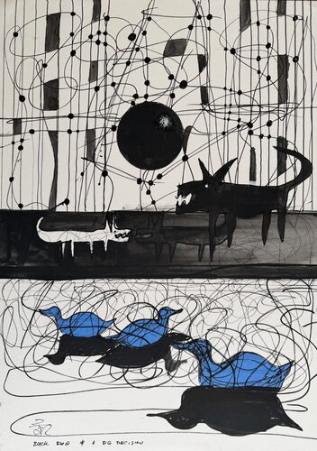 Black Dog and a Big Decision par PJ Riley, Peinture en vente sur Singulart