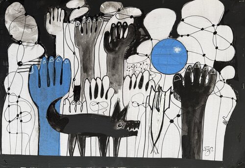 WAR ( people, all the people ) par PJ Riley, Peinture en vente sur Singulart