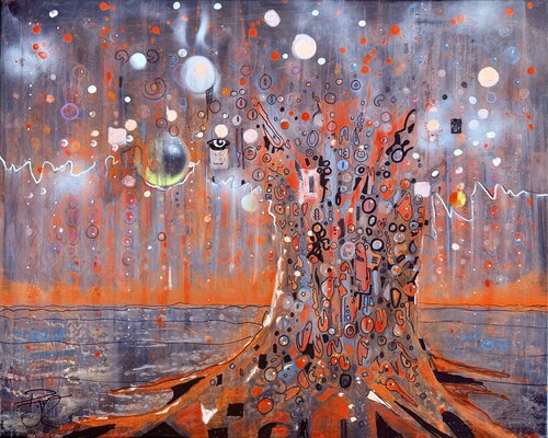 Big Tree ( as approached by a fire fly at night ) by PJ Riley, Painting for Sale on Singulart