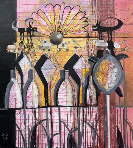 Hibiscus Wine , Kite Flying di PJ Riley, Pittura in vendita su Singulart