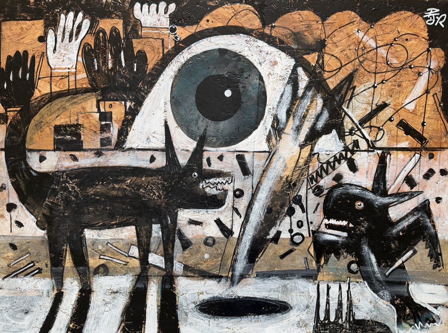War Dog /Peace Bat PJ Riley Origineel schilderij te koop