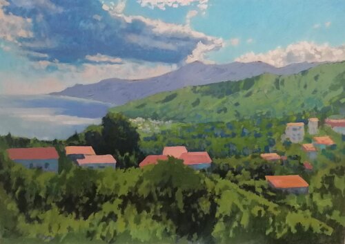 Seaside Village View di Balazs Feher, Pittura in vendita su Singulart