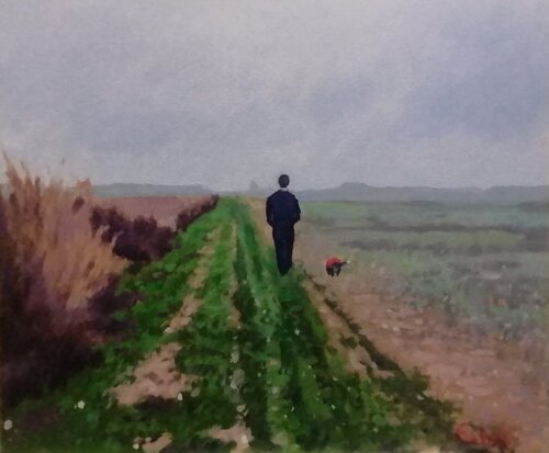 Walk down country dirt road di Balazs Feher, Pittura in vendita su Singulart
