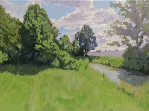 Walk by the River di Balazs Feher, Pittura in vendita su Singulart