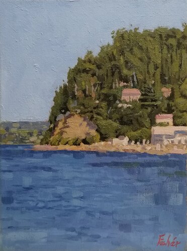 hill by the water de Balazs Feher, Pintura a la venta en Singulart