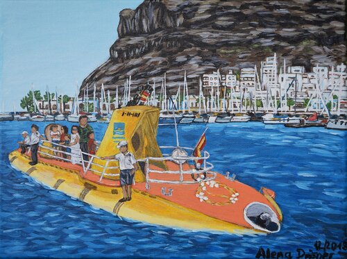 Ankommen nach der U-Boot Tour auf Gran Canaria de Alena Drisner, Pintura a la venta en Singulart