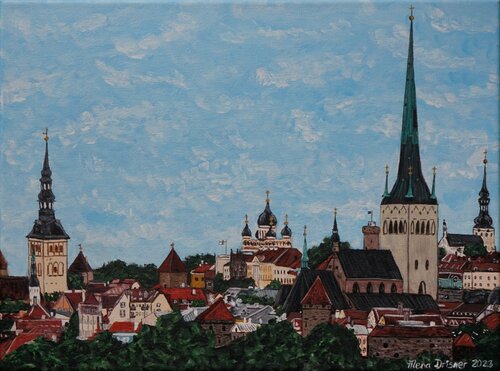 Dächer der Altstadt Tallinn in Estland de Alena Drisner, Pintura a la venta en Singulart