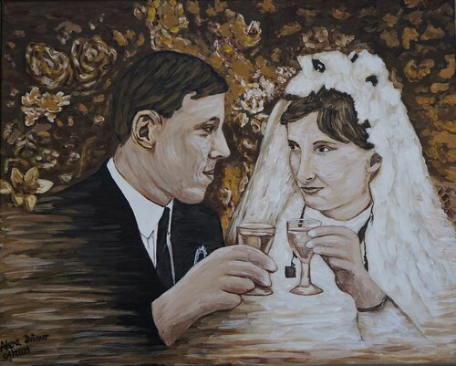 Start für gemeinsamen Weg vor über 50 Jahren in 1971 van Alena Drisner, Schilderij te koop op Singulart